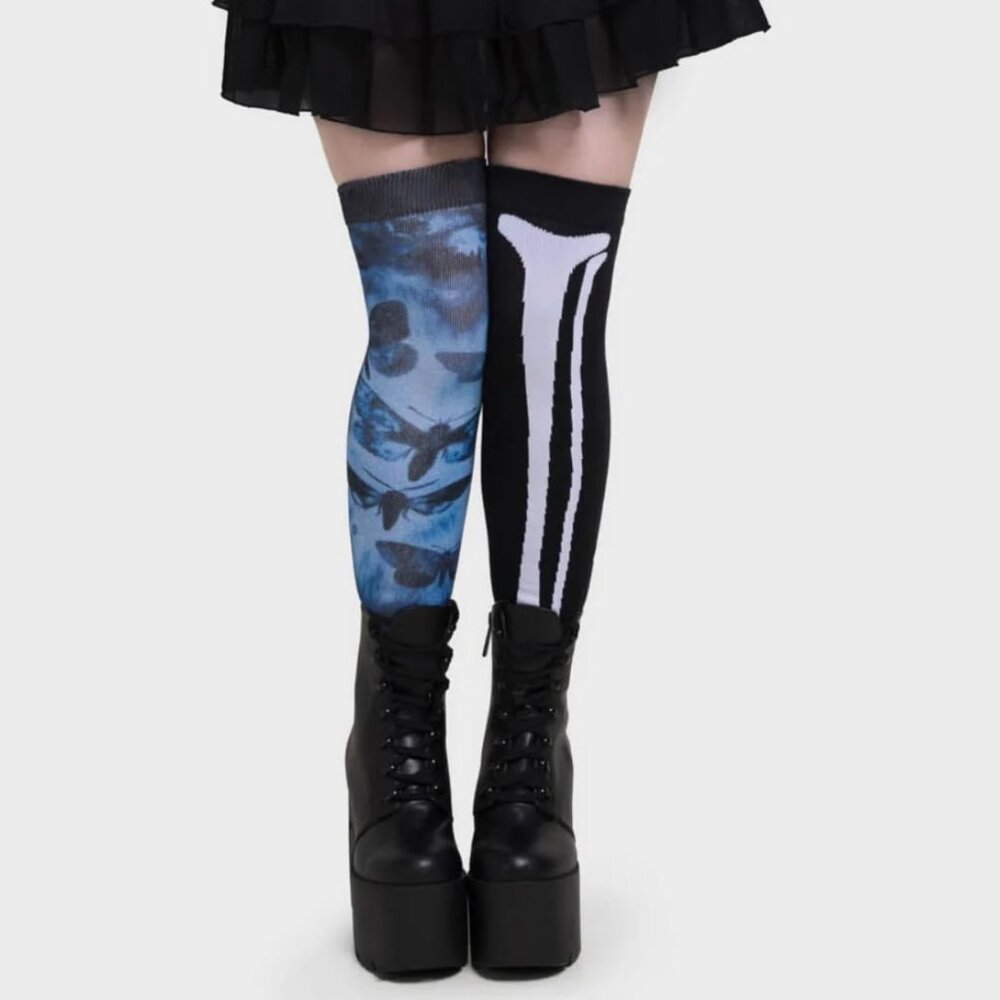 Corpse Bride Swarm Of Butterflies Knee High Mismatched Socks BRAND NEW